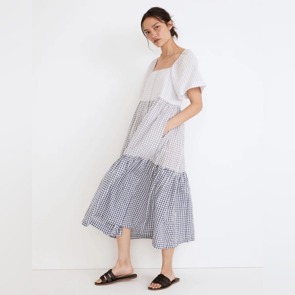 Madewell Patchwork Gingham Button Front Midi Dres… - image 2